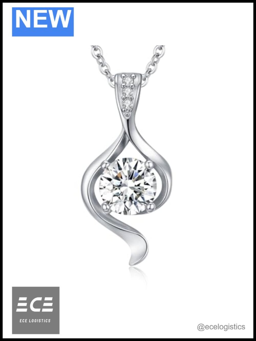 Moissanite Pendant Necklace 925 Sterling Silver 18k White Gold Plated 3CT